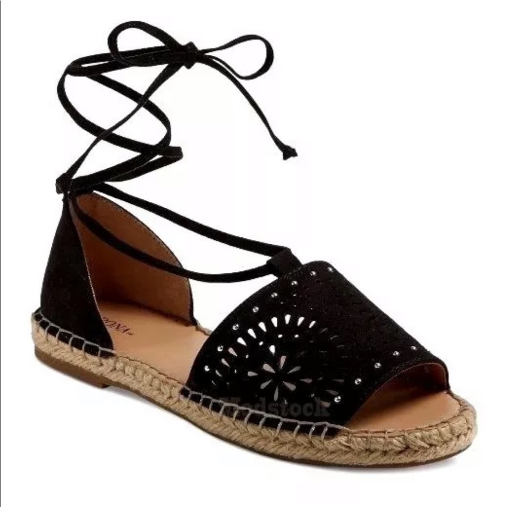 Merona Black Suede Lace-Up Espadrille Open Toe Sandals